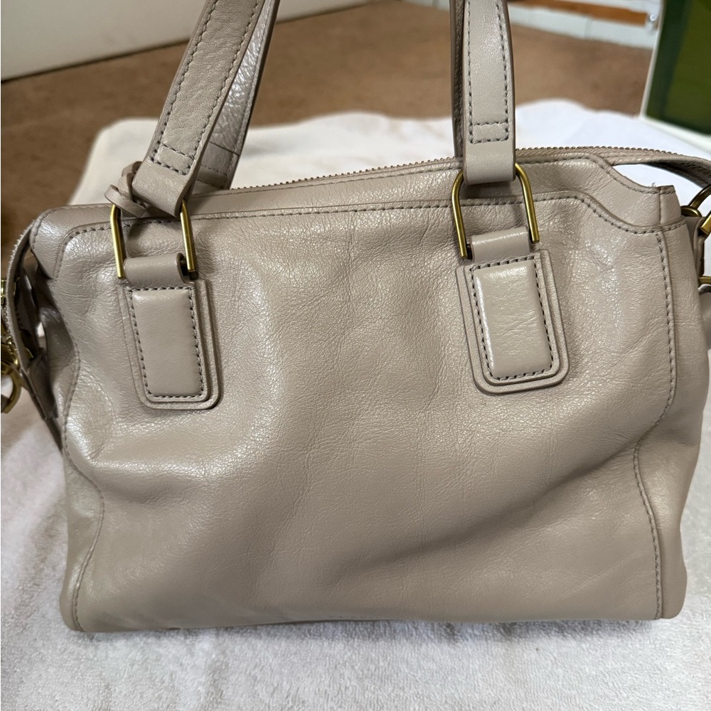 Fossil Leather Satchel Purse – Taupe/Beige